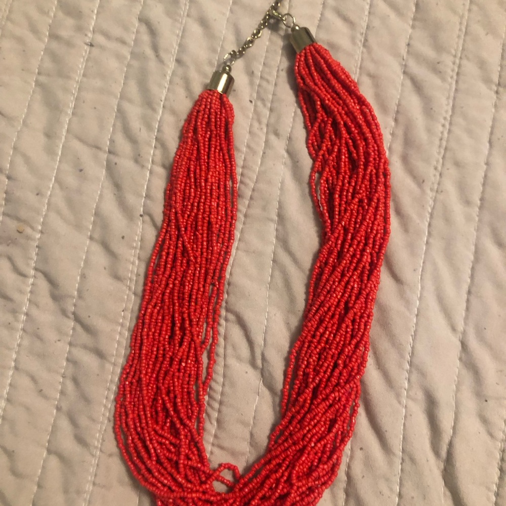 Vibrant Red Multi-Strand Beaded Necklace